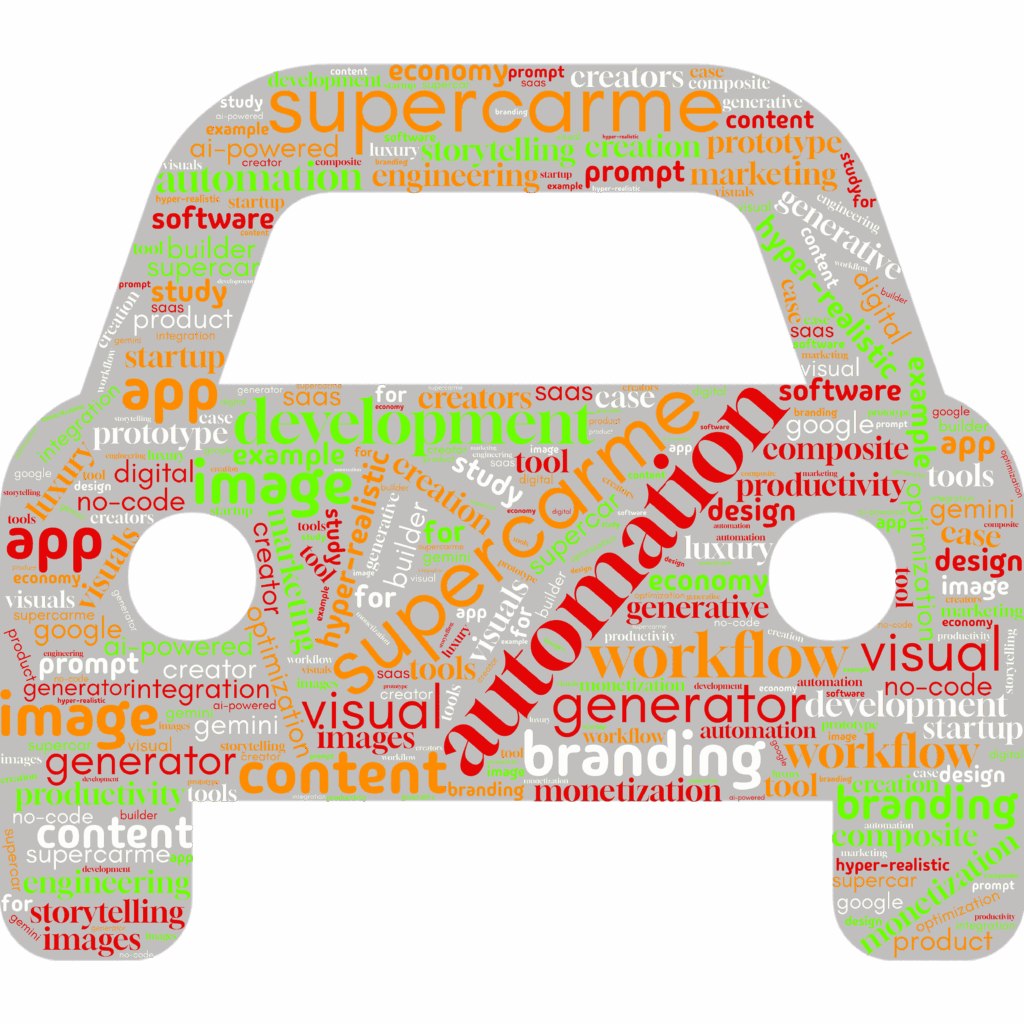 article wordcloud of a Car icon filled with keyword text 