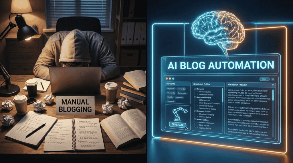 AI blog generation manual blogging versus Ai blog automation Gemini AI for automated research and SEO content creation