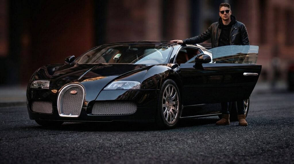 AI-generated supercarme app results  image with personalized subjects Rens Wunnink and Bugatti Veyron image using Gemini AI image generation