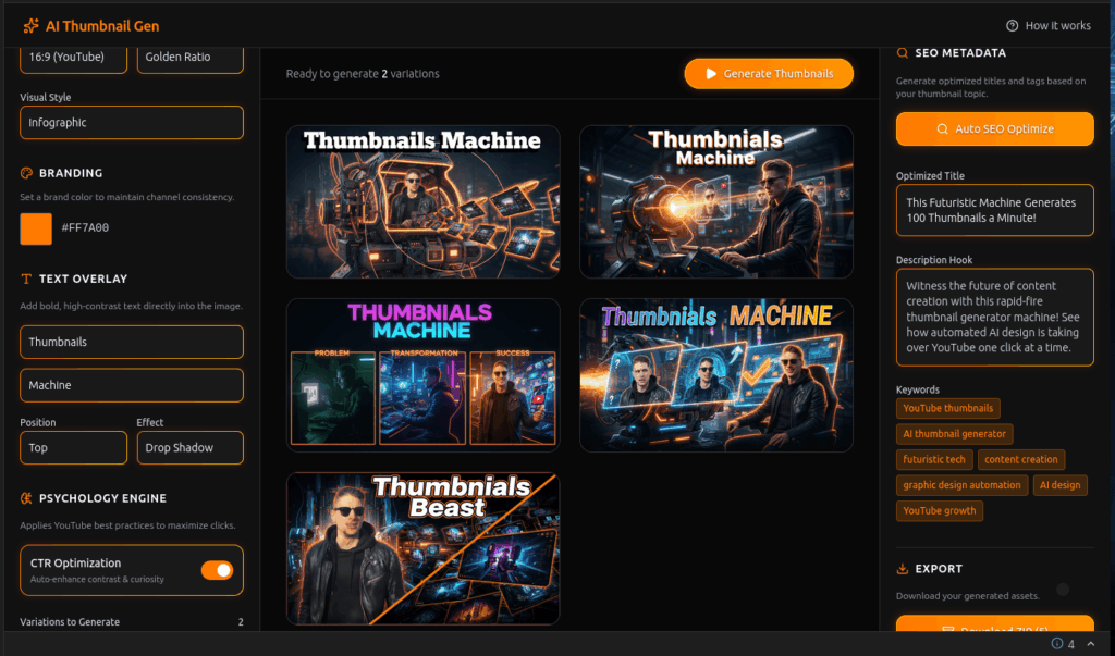 AI-generated YouTube thumbnail app full UI layout optimized for high CTR using Gemini AI design tools