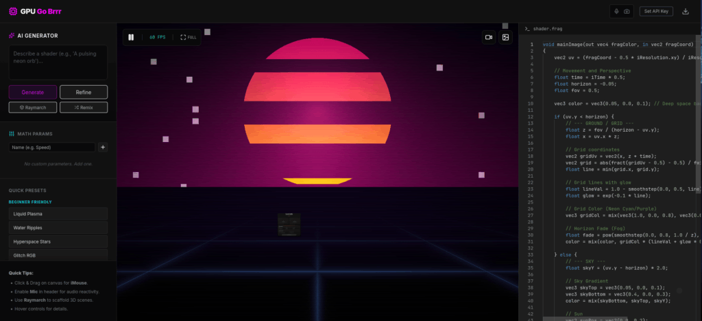 AI-generated shader animation full UI dashboard created with Gemini AI and generative coding tools