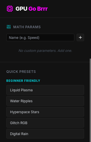 AI-generated shader animation full UI options menu created with Gemini AI and generative coding tools