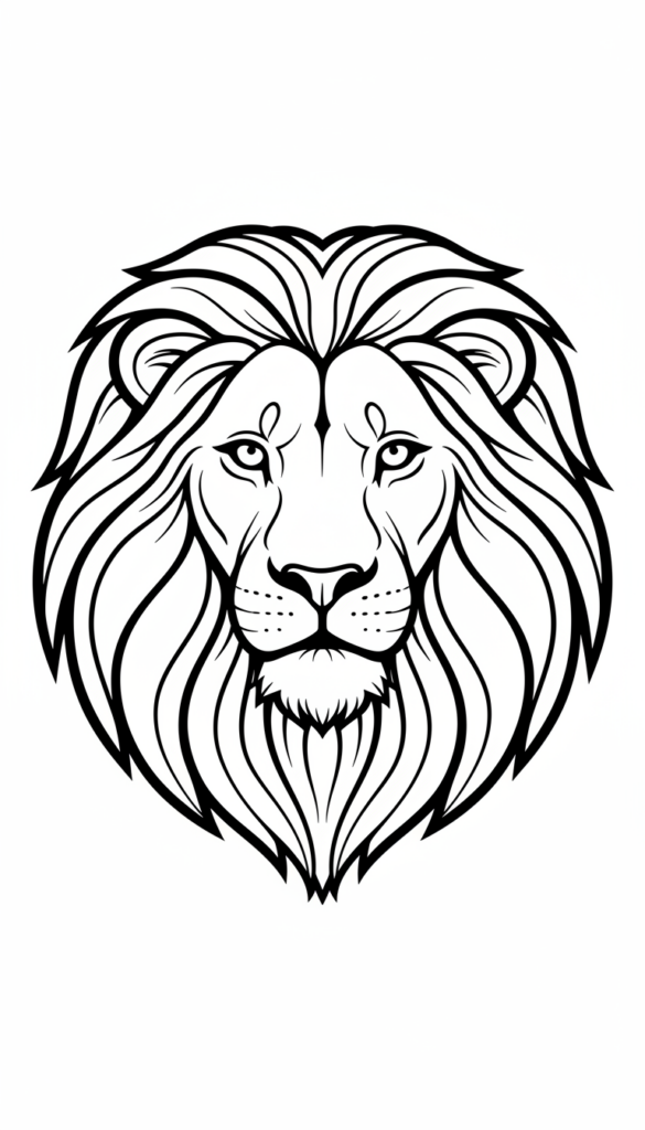 AI-generated coloring page design app full image example of a lion drawing for kids created using Gemini AI for print-on-demand use