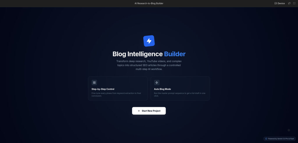 AI blog generation workflow app full UI interface showcase using Gemini AI for automated SEO content creation